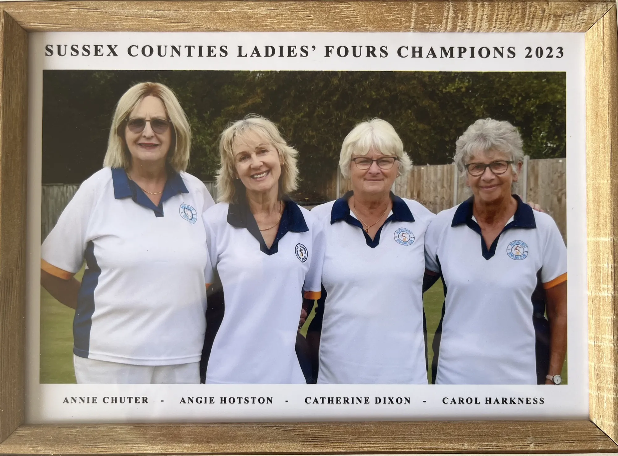 Framed photograph of the Midhurst Bowling Club Sussex Counties Ladies' Fours champions